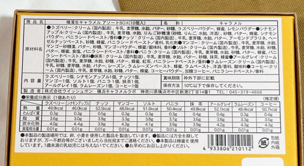 パッケージ裏面の商品表示