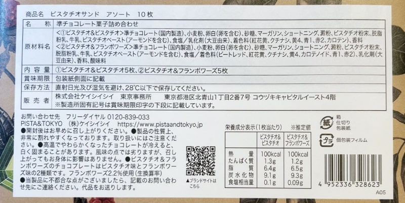 パッケージ裏の商品情報の記載