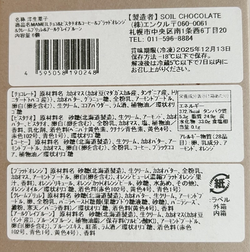 パッケージ裏の商品詳細の記載